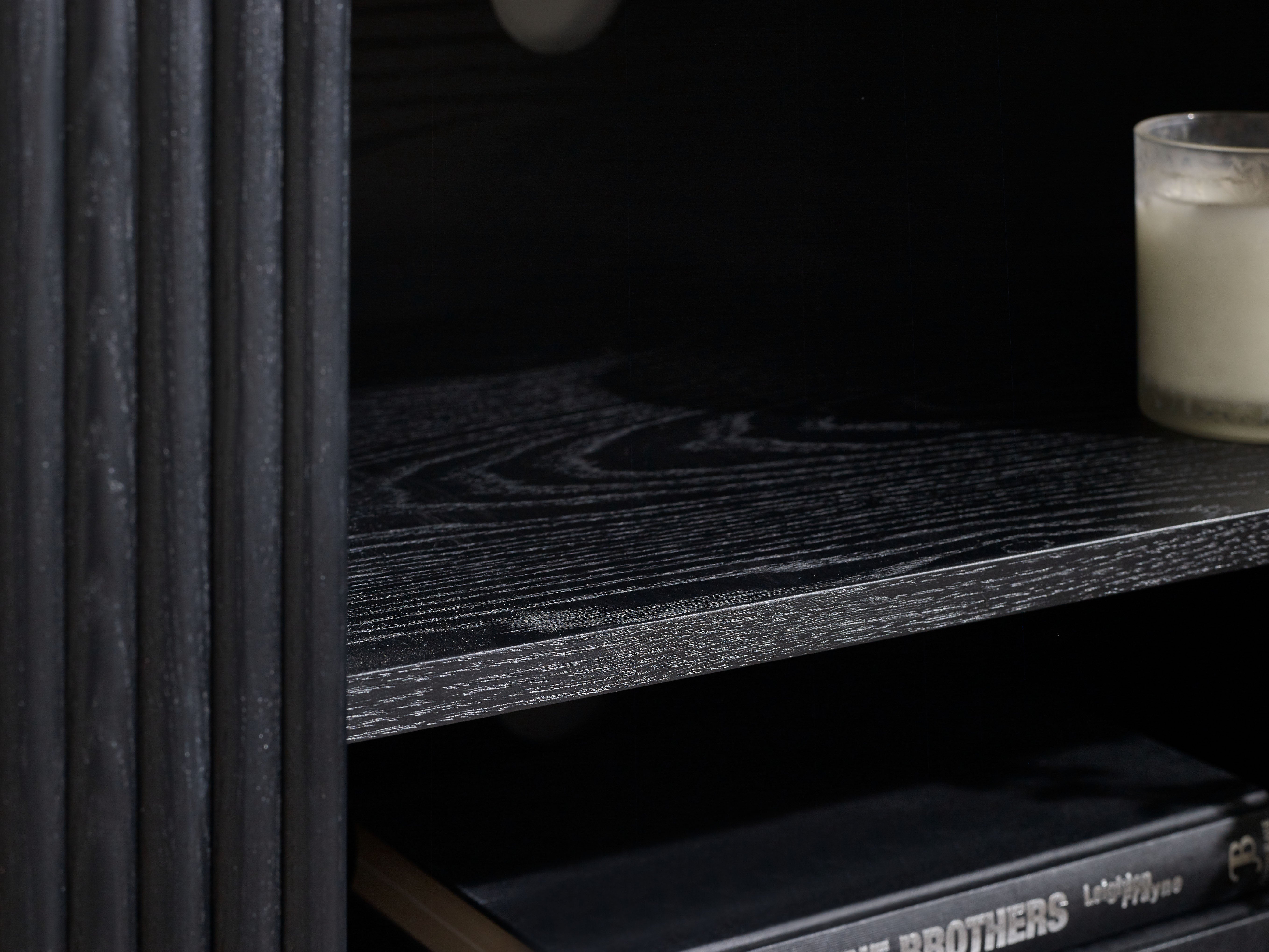 Como Fluted Black Wood TV Unit